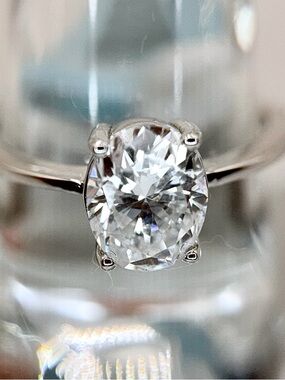 2CT Oval Moissanite Solitaire Ring Sterling Silver Sz 9 NWT Engagement Bridal